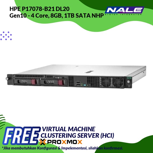 HPE P17078-B21 DL20 Gen10 – 4 Core, 8GB, 1TB SATA NHP