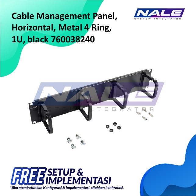 Cable Management Panel Horizontal Metal 4 Ring 1U Black (760038240)