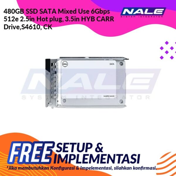 480GB SSD SATA Mixed Use 6Gbps 512e 2.5in Hot plug, 3.5in HYB CARR Drive,S4610, CK (400-BDWE)