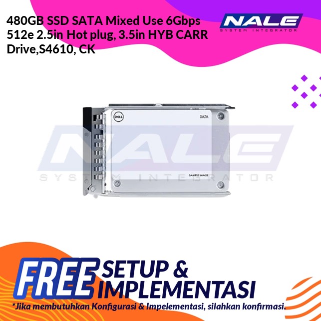 480GB SSD SATA Mixed Use 6Gbps 512e 2.5in Hot plug, 3.5in HYB CARR Drive,S4610, CK (400-BDWE)