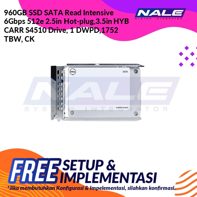 960GB SSD SATA Read Intensive 6Gbps 512e 2.5in Hot-plug,3.5in HYB CARR S4510 Drive, 1 DWPD,1752 TBW, CK (S2-SATA)