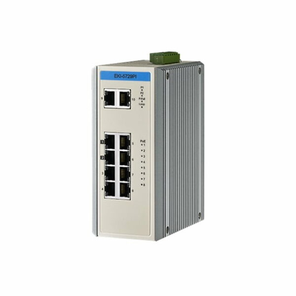 Advantech Proview 8 Port PoE GbE + 2 Port GbE Industrial Switch, Extended Temp -40~75℃ (EKI-5729PI-AE)