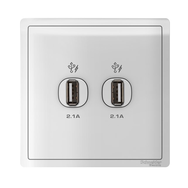 Outlet Data Schneider Pieno - 2 x 2.1A USB Charger - White