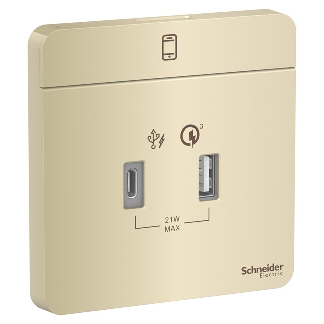 Outlet Data Schneider USB charger, AvatarOn type A + C, 2.1…3A, Wine Gold