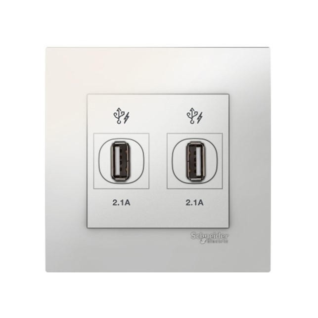 Stop Kontak Schneider Vivace - 2 x 2.1A USB Charger - White