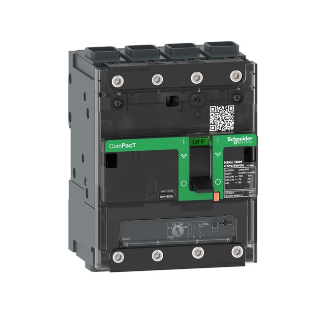 Schneider Interruttore, ComPacT NSXm 160E, 16kA/415VAC, 4 poli 3D, Sganciatore TMD 125A (C12E6TM125L)