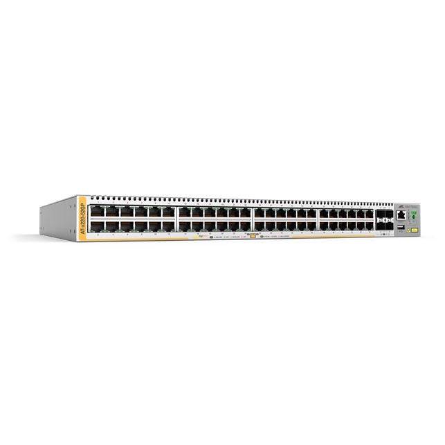 Allied Telesis 48-port 10/100/1000T PoE+ Layer2+ managed switch with fixed single power supplies. (AT-x220-52GP-B50)