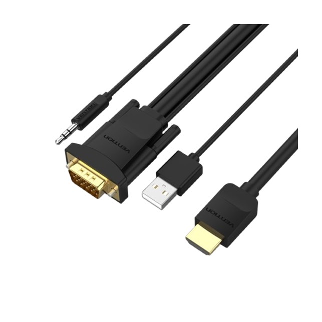 Vention HDMI to VGA Cable with Audio Output & USB Power Supply 2M Black (ABIBH)