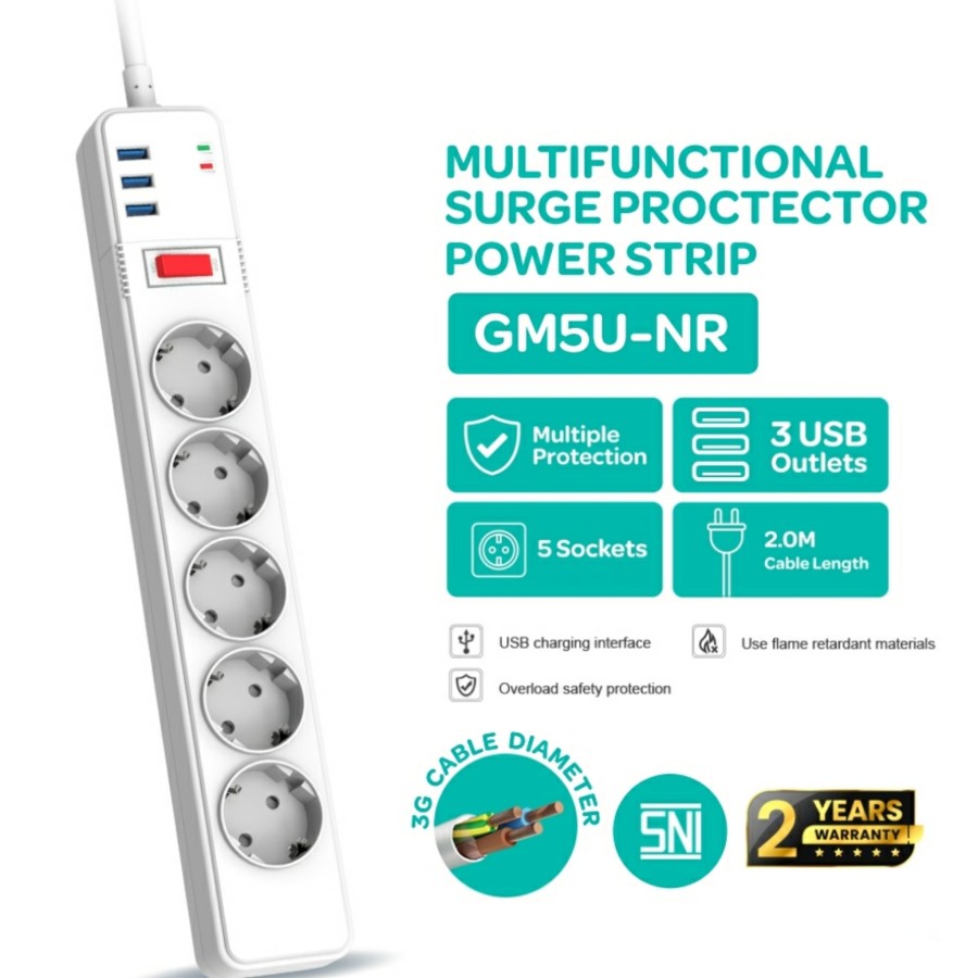 GES Multifunctional Surge Proctector Power Strip (GM5U-NR)